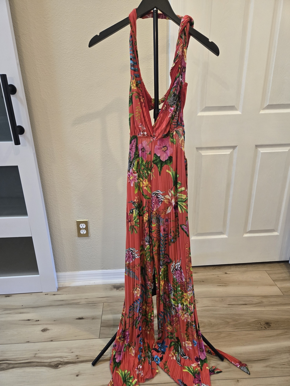Vibrant Coral Floral Halter Jumpsuit